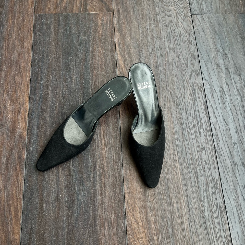 Black suede Stuart Weitzman kitten heels